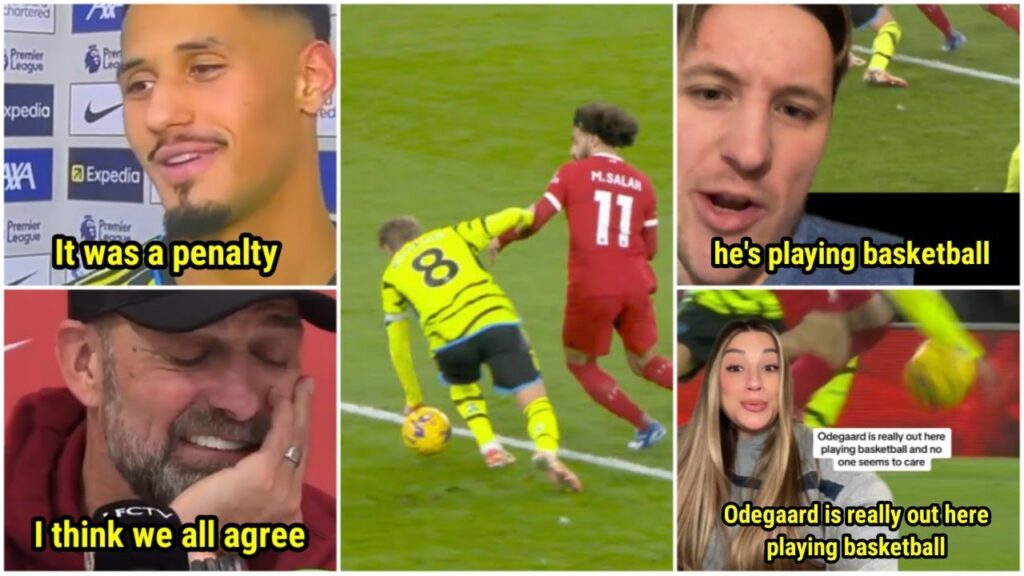 William Saliba and Jurgen Klopp reaction to Martin Odegaard handball | Liverpool vs Arsenal