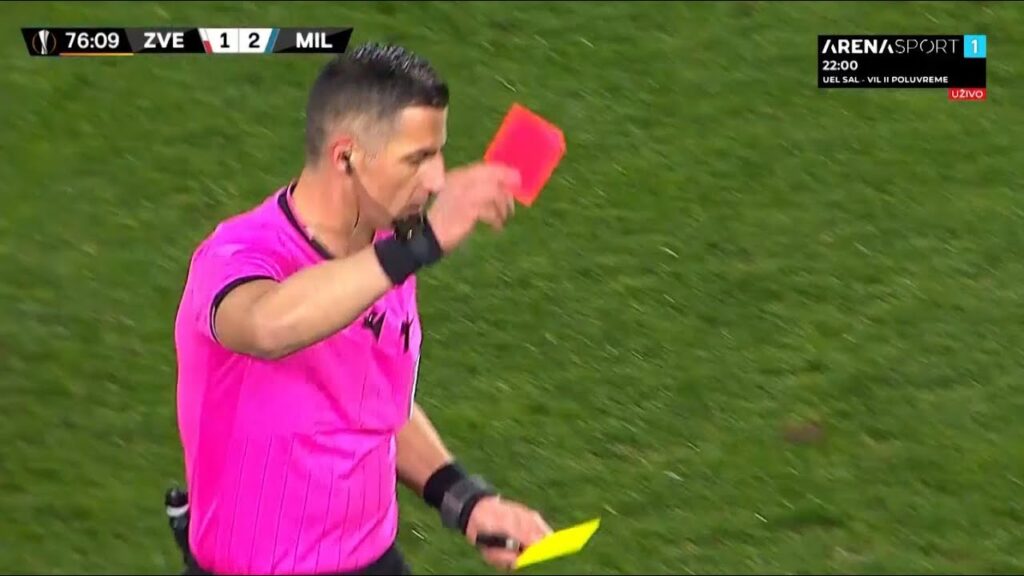 CRVENA ZVEZDA - MILAN, crveni karton za Milana Rodića