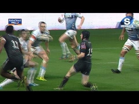 Super hands from Sam Davies for Aisea Natoga 2nd Try - Ospreys v Cardiff Blues 21st March 2014