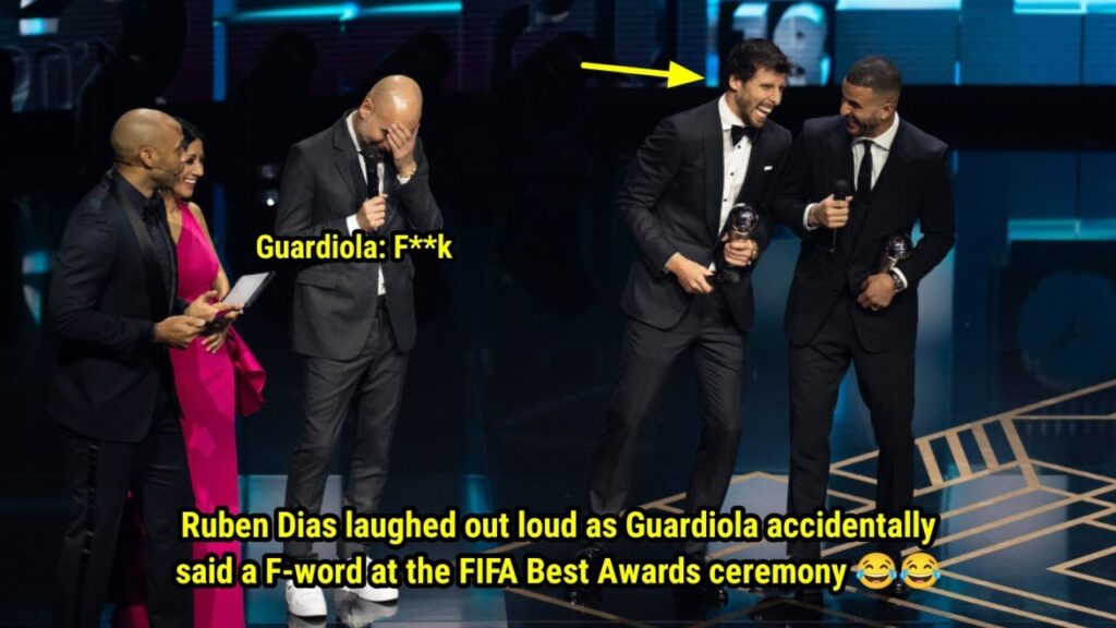 Ruben Dias laughed out loud as Pep accidentally said a F-word at the FIFA Best Awards ceremony 😂😂