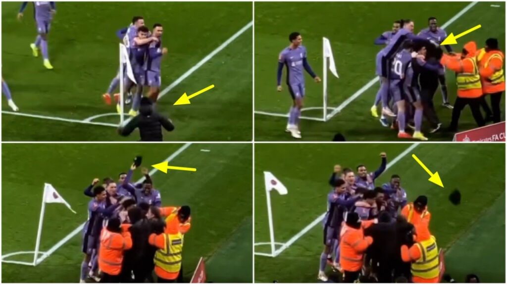 The best angle | NUNEZ and KONATE smack pitch invader on head and throw his hat into crowd 😆