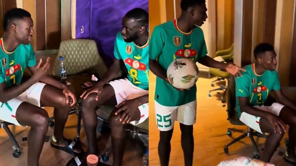 Nicolas Jackson et Cheikhou Kouyaté discutent sur les célébrations de Sadio Mané et  Lionel Messi