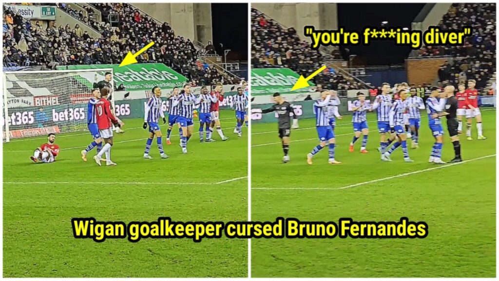 Wigan Athletic goalkeeper's reaction as Bruno Fernandes wins a penalty 🤦‍♂️🤷‍♂️