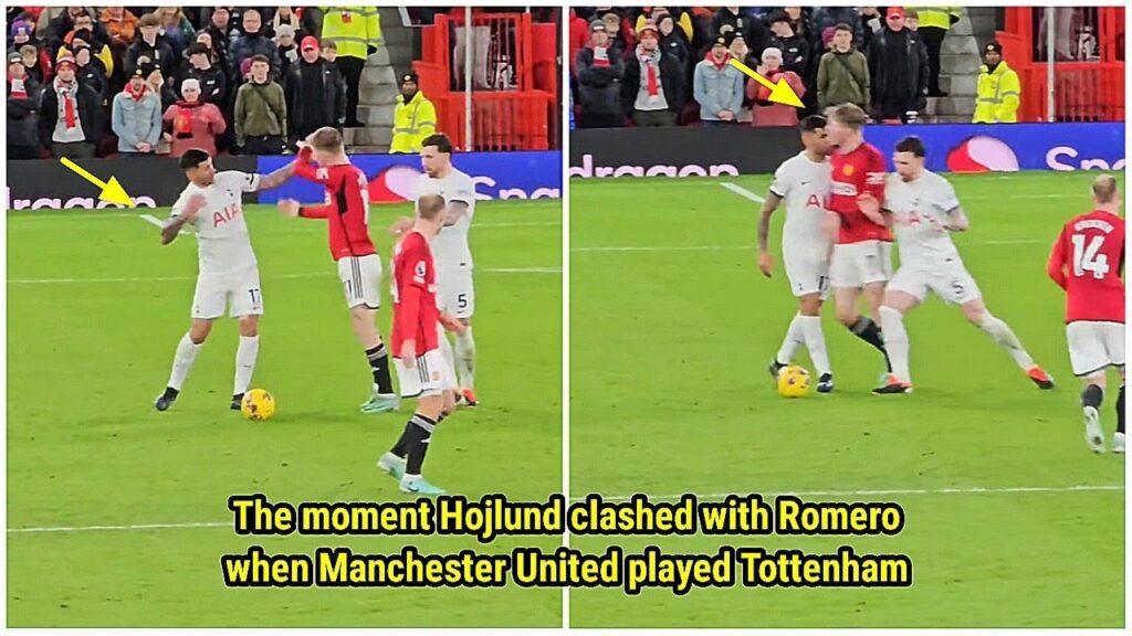 The moment Rasmus Hojlund clashed with Cristian Romero when Manchester United played Tottenham 🤯
