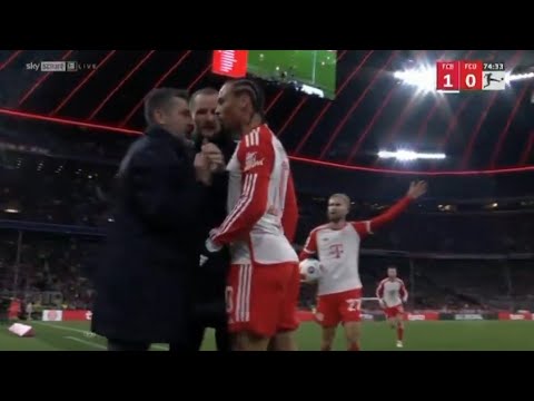 Union Berlin coach pushes Leroy Sané in the face and receives a red card,Bayern vs Berlin (1-0)