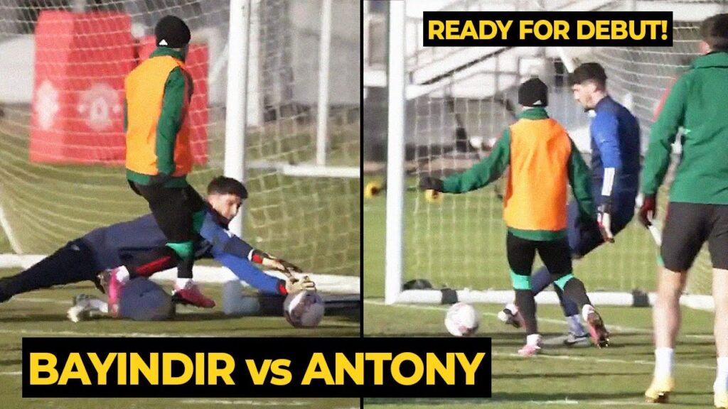 Altay Bayindir shown his skills in bypassing Antony during Manchester United training today