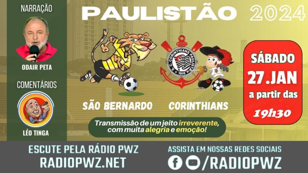 SÃO BERNARDO X CORINTHIANS - (NARRAÇÃO AO VIVO) - PAULISTÃO 2024