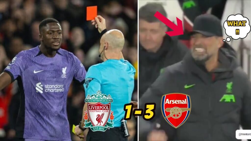 Watch Jurgen Klopp's reaction to Ibou Konate's expulsion 👉 Arsenal vs Liverpool 3-1