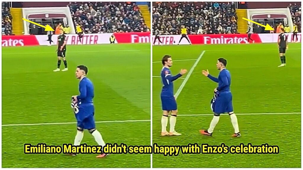 Emiliano Martinez's reaction after Enzo beat him and celebrated the goal like Messi's celebration 🇦🇷