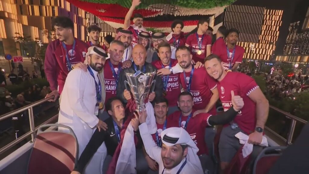 Qatar celebrate back to back Asian Cup titles in open top bus in Doha
