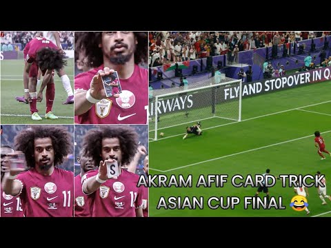 AKRAM AFIF CELEBRATION CARD TRICK IN JORDAN VS QATAR ASIAN CUP FINAL  😂