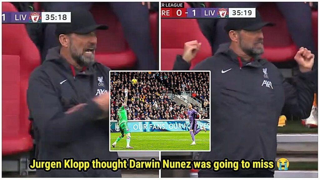 Jurgen Klopp's reaction when Darwin Nunez scores a chip vs Brentford 🤯