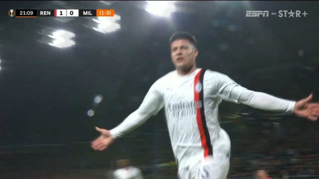 gol de Luka Jović oggi | Luka Jović Goal | Rennes vs Milan 1-1 Highlights | UEFA Europa League