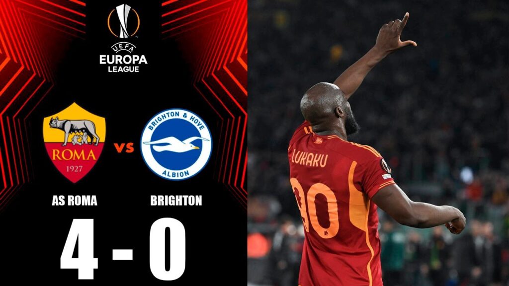 gol de Romelu Lukaku oggi | Lukaku Goal | Roma - Brighton 4-0 Highlights | UEFA Europa League 23-24