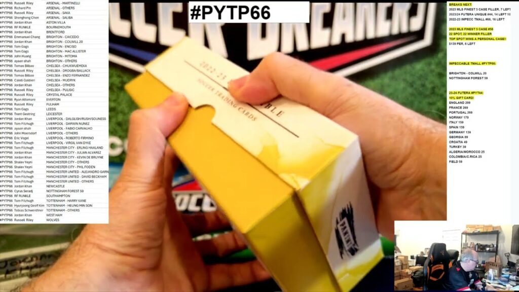2022-23 PANINI EPL IMPECCABLE TMALL (ASIA) 3 HOBBY BOX, PYTP CASE BREAK #PYTP66 (SOCCER BREAKERS FC)