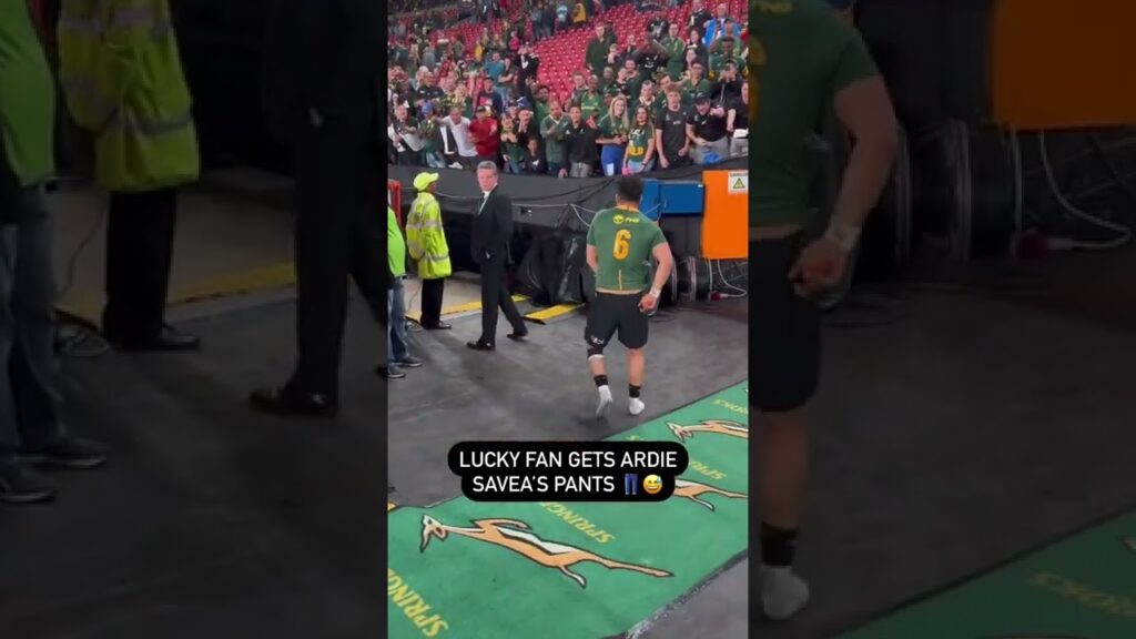 Ardie Savea making a young fans day by giving him his match day shorts.