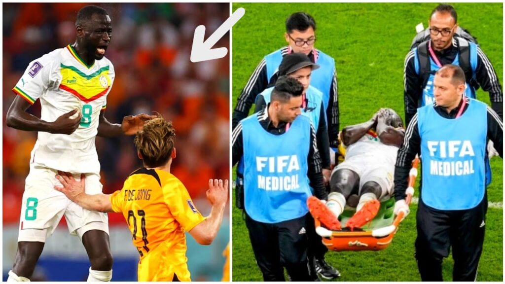 Senegal star Cheikhou Kouyate is hit by Frenkie de Jong in World Cup clash