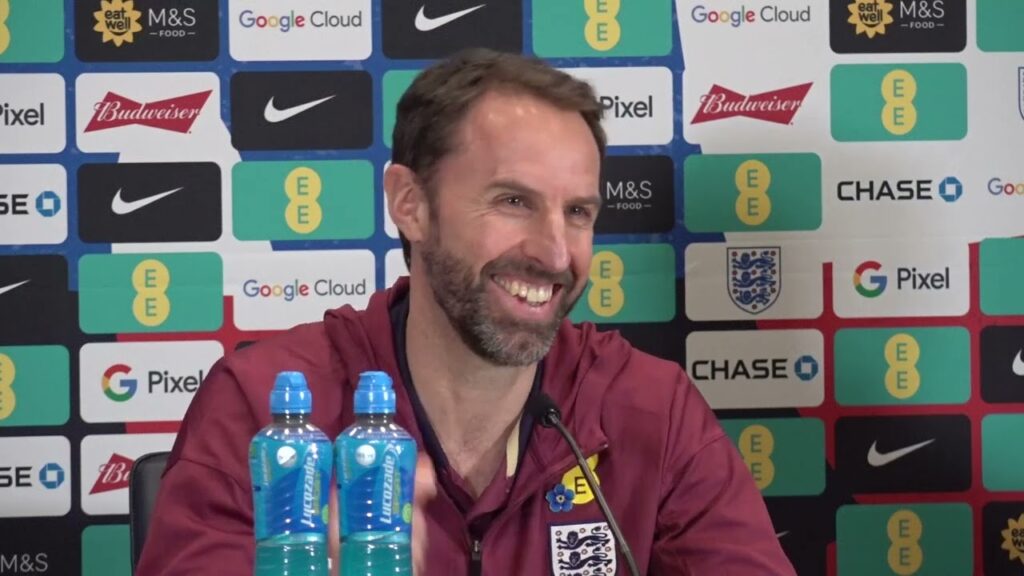 ENGLAND PRESS CONFERENCE: Gareth Southgate and John Stones: England v Brazil: Friendly at Wembley