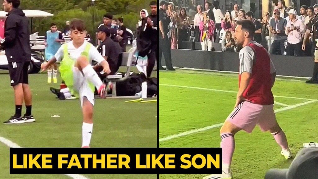Thiago Messi cute moments during warm-up is very similar to his father’s style | Football News Today Thiago Messi cute moments during warm-up is very similar to his father's style | Football News Today