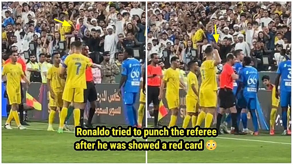 Cristiano Ronaldo almost punched the referee after being sent off for elbowing Ali Albulayhi 🤯