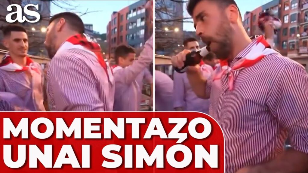 UNAI SIMÓN abre un CERVEZA con la BOCA en el AUTOBÚS del ATHLETIC CLUB de BILBAO