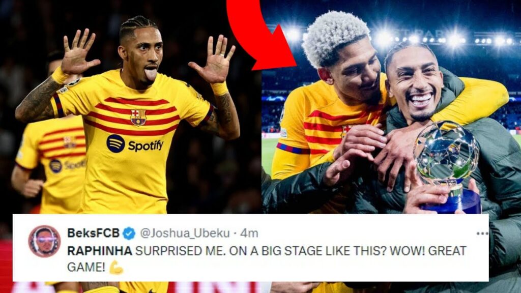 FOOTBALL WORLD REACT TO RAPHINHA VS PSG | PSG VS BARCELONA REACTIONS