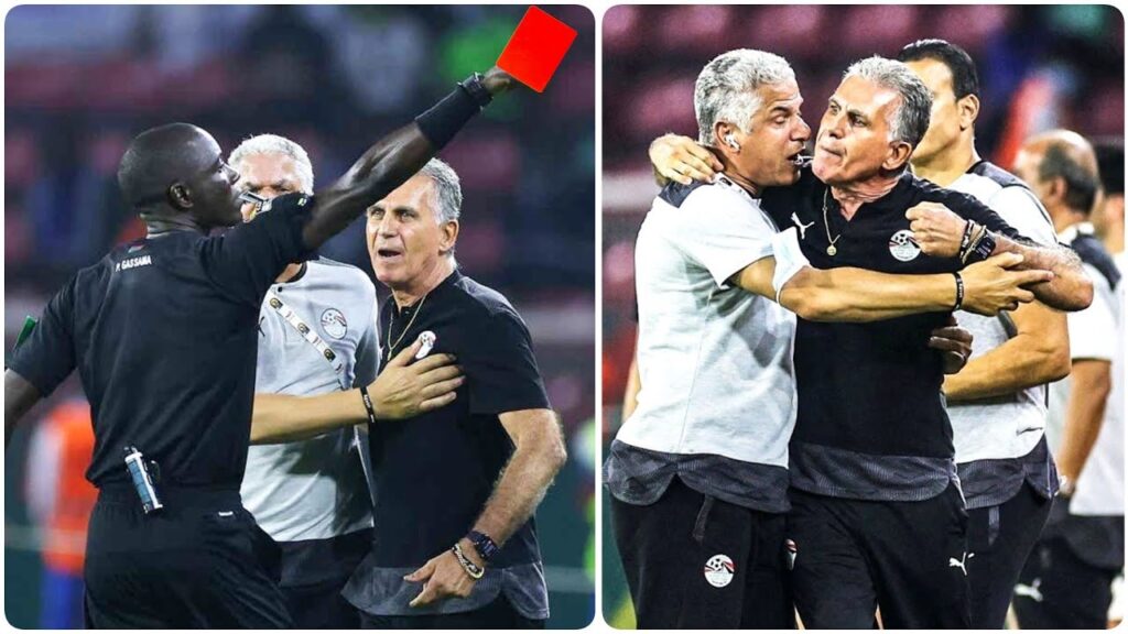 Carlos Queiroz shown a red card for protesting referee decisions (Egypt vs Cameroon AFCON)