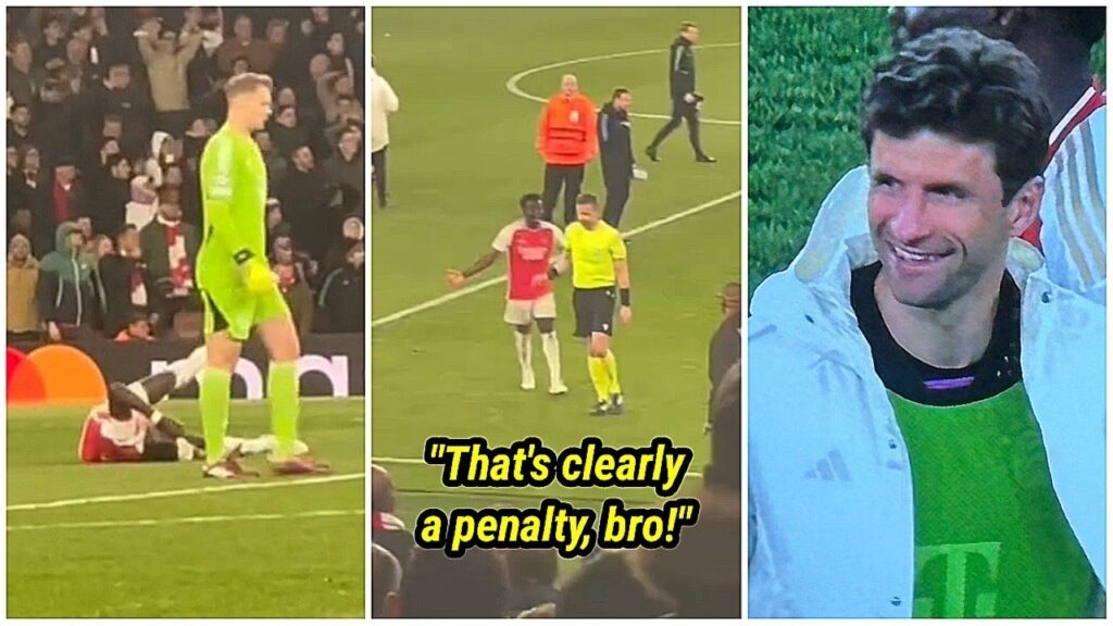 Thomas Müller's Reaction to Bukayo Saka Confronting Referee for Denied Penalty! 😁😆