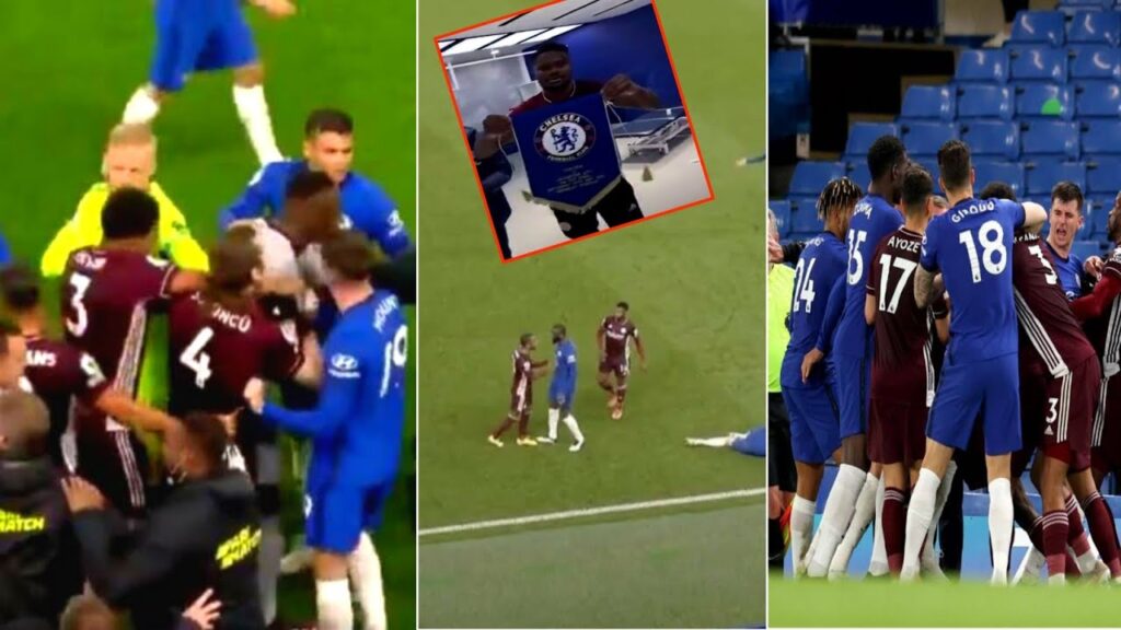 Chelsea and Leicester players involved in heated touchline clash