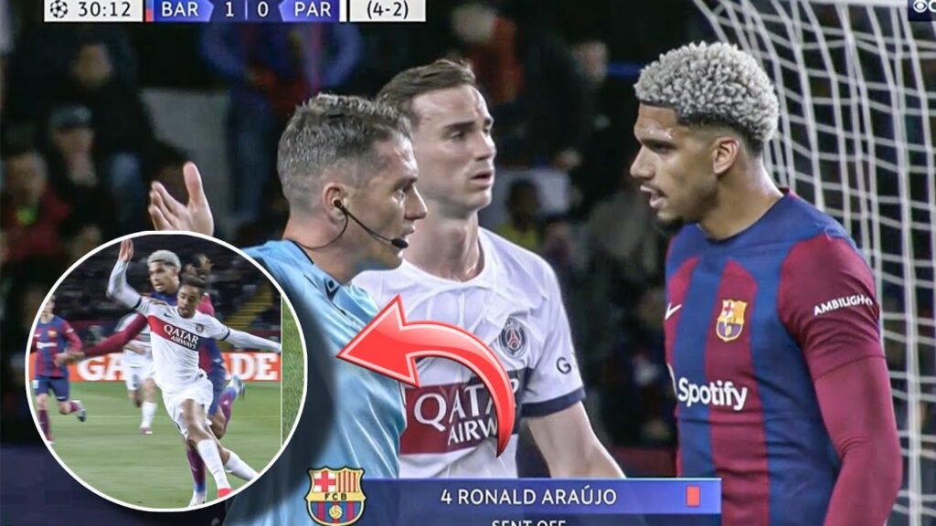 Ronald Araujo Red Card vs Psg in the quarter Final of UEFA Champions league!