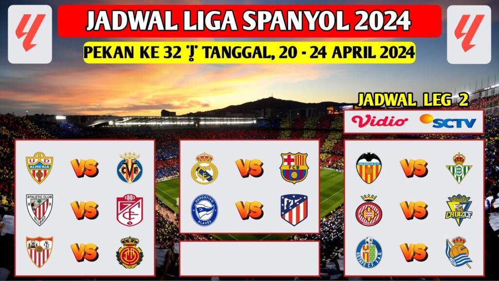 Jadwal liga Spanyol Pekan 32 ~ REAL MADRID VS BARCELONA ~ Klasemen Liga Spanyol Terbaru