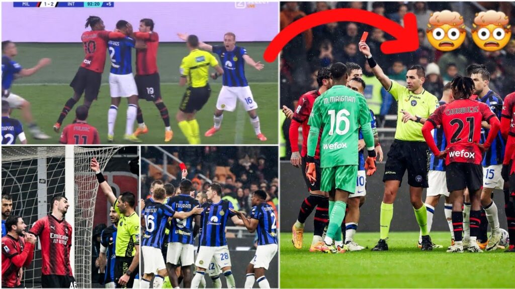 Huge stoppage time clash of Theo Hernandez vs Denzel Dumfries erupted at Inter Milan vs AC Milan 2-1
