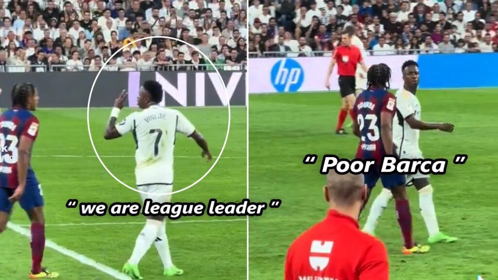 Vinicius Jr angry on Kounde during the match against Barcelona in el clasico