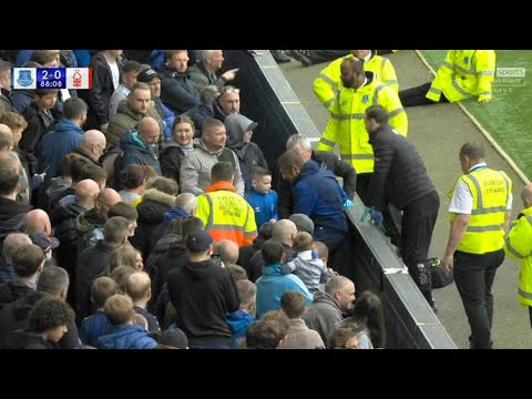 Neco Williams fell on supporters vs Everton at Goodison Park Neco Williams fell on supporters vs Everton at Goodison Park