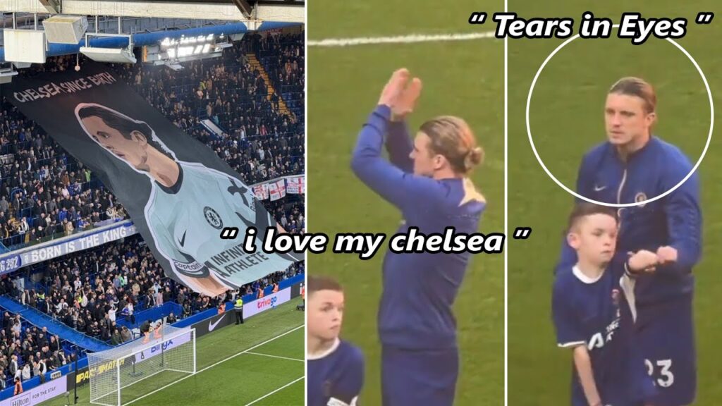 Conor gallagher reaction when chelsea fans displayed his tifo before the match