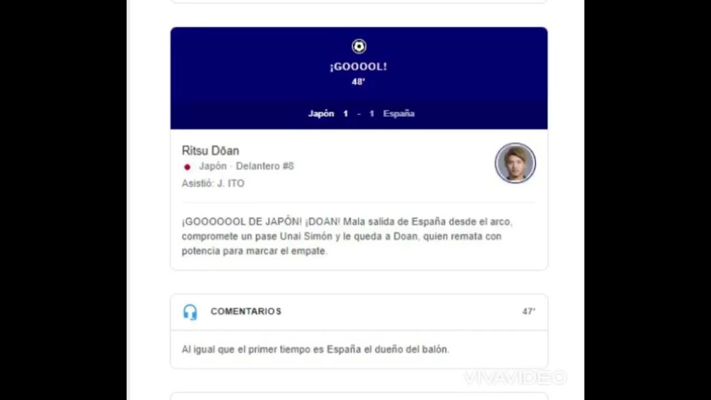 Gol de Ritsu Dõan  Japón 1-1 España