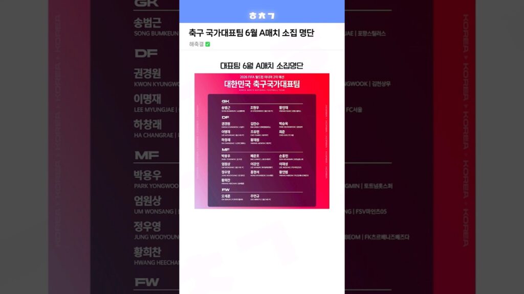 대한민국 축구 국가대표팀 6월 A매치 소집명단..!!