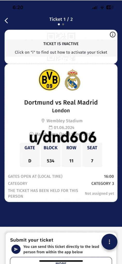 UEFA UCL Finals ticket up for sale