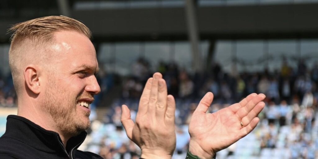 Jonas Eidevall reacts to 2-1 victory over Manchester City