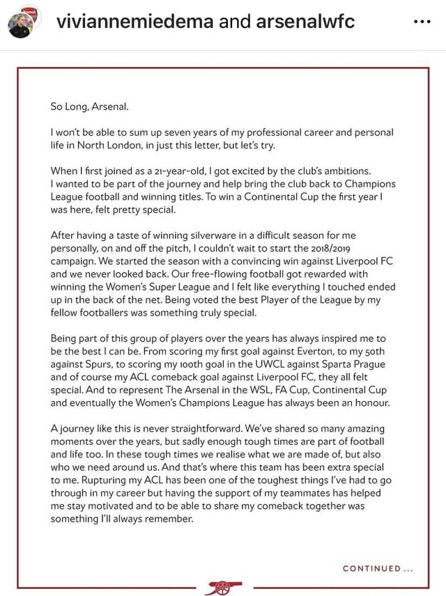 Miedema’s goodbye letter