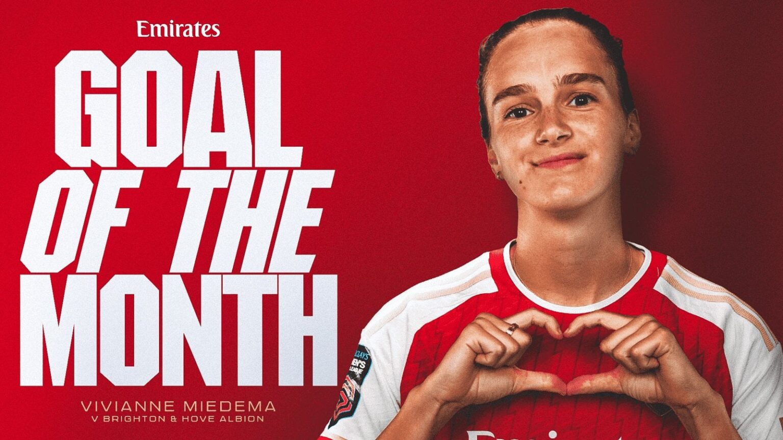 Vivianne Miedema has won Arsenal’s Emirates Goal of the Month award for May with 74% of the vote, pushing Takehiro Tomiyasu and Declan Rice into second and third respectively