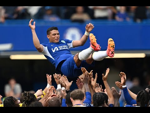 Thiago Silva bids emotional farewell to the Chelsea supporters on the Stamford Bridge pitch