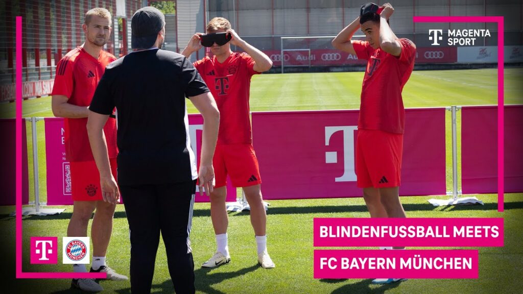 Neue Sporterfahrung: Musiala, de Ligt und Kimmich probieren sich im Blindenfußball ⚽️