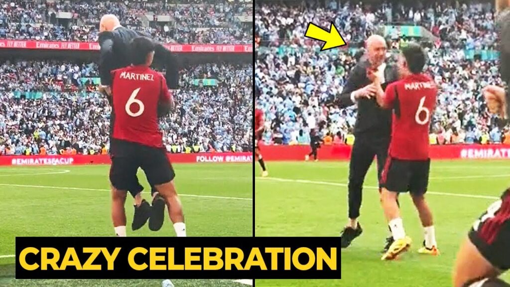 Lisandro Martinez crazy celebration want to SMACK Ten Hag after won FA Cup trophy | Man Utd News