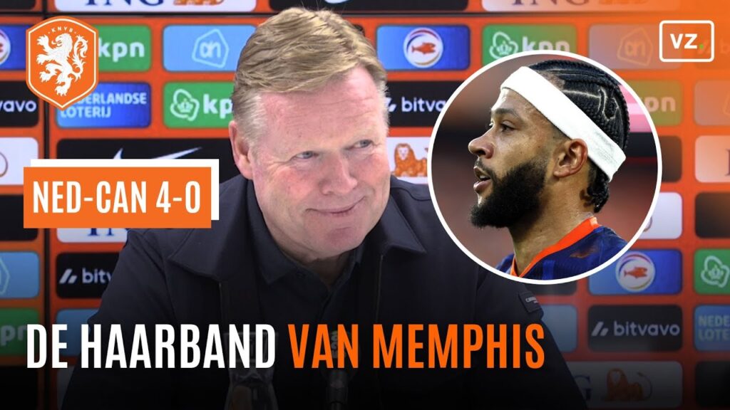 Ronald Koeman discussieert met Valentijn Driessen over de haarband van Oranje-ster Memphis Depay