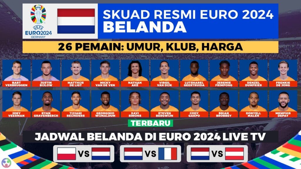 RESMI 26 Pemain Skuad Belanda Terbaru dan Jadwal Euro 2024 Belanda Live RCTI, MNC TV Lengkap