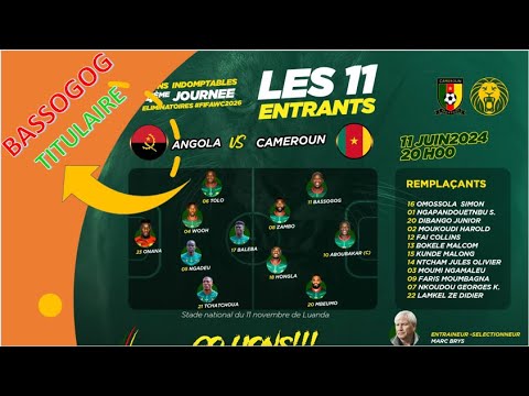 LES 11 ENTRANTS CONTRE l'ANGOLA AVEC CHRISTIAN BASSOGOG TITULAIRE
