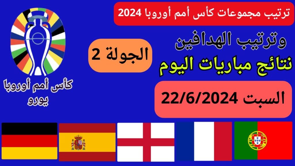 ترتيب مجموعات كأس أمم أوروبا 2024 وترتيب الهدافين ونتائج مباريات اليوم السبت 2024/6/22 الجولة 2