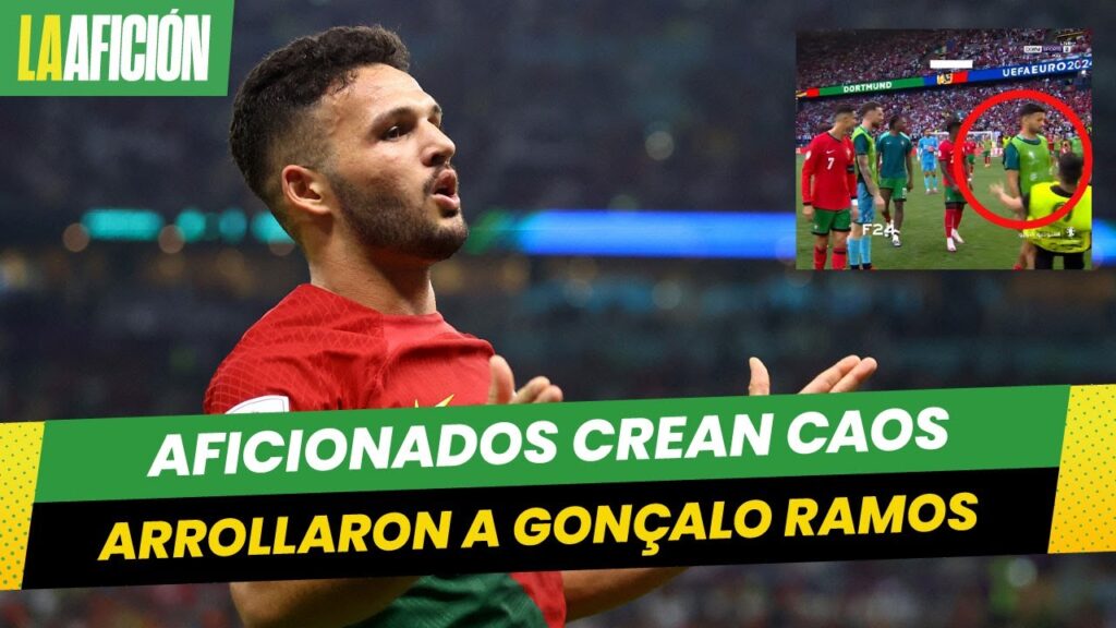 Guardia golpea a Gonçalo Ramos al intentar atrapar a un espontáneo tras juego de Portugal