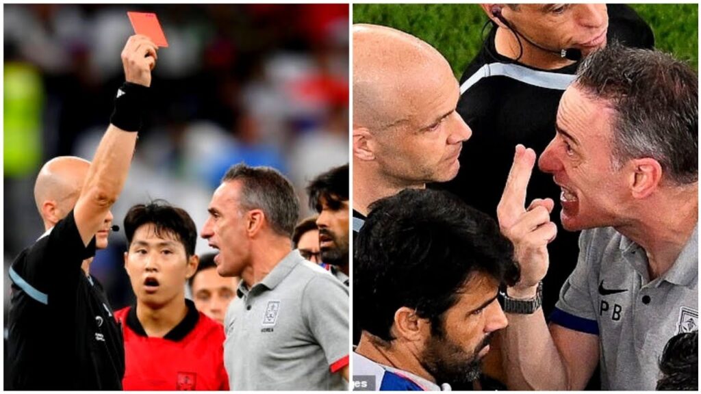 South Korea manager Paulo Bento sent off for his furious protests at referee Anthony Taylor